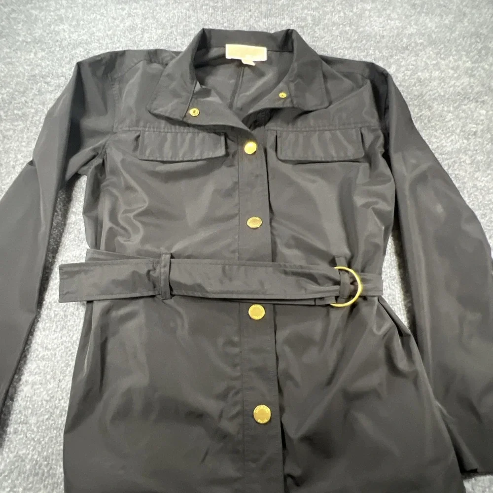Michael Kors Black Belted Utility Safari Jacket Gold Hardware Women's Small